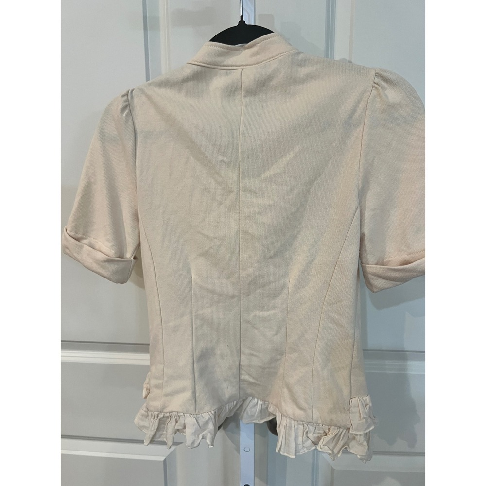 Vintage Starling Cream Ruffle Button Up Top Puff Sleeve Victorian Cottagecore S - Picture 3 of 5